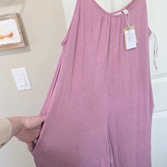 Ecothread Sustainable Mauve Pink Wide Leg Jumpsuit Romper NWT Large Boho Harem - Picture 2 of 11